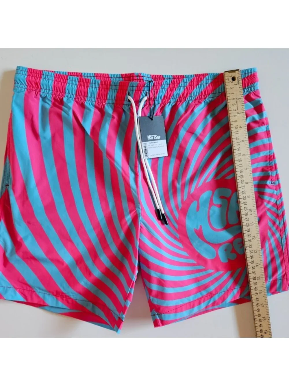 NWT MSFTSrep Costume Uomo Men's Psychedelic Swim Trunks Pink Blue Medium M